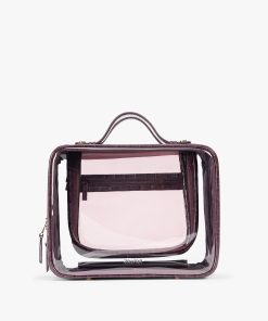 Large Clear Cosmetics Case in Croc-Embossed