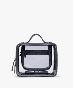 Medium Clear Cosmetics Case in Croc-Embossed